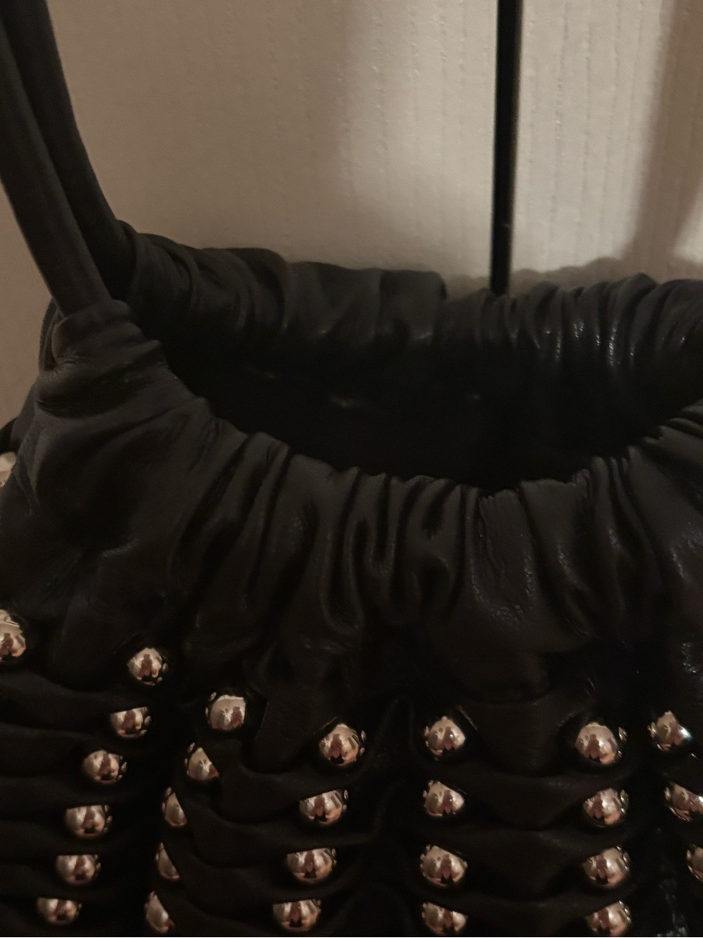ZARA Black Studded Drawstring Bucket Bag - Picture 3 of 6